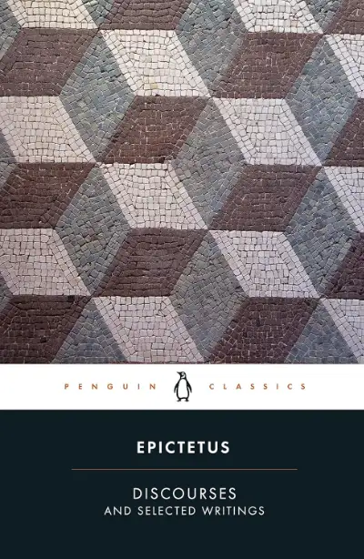 Discourses by Epictetus book cover, teaching Stoic principles through everyday scenarios and role-playing exercises