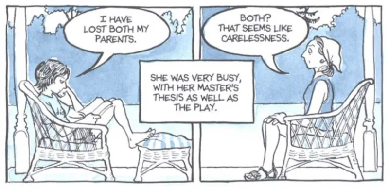 Panels from Fun Home by Alison Bechdel, a literary LGBTQ graphic memoir